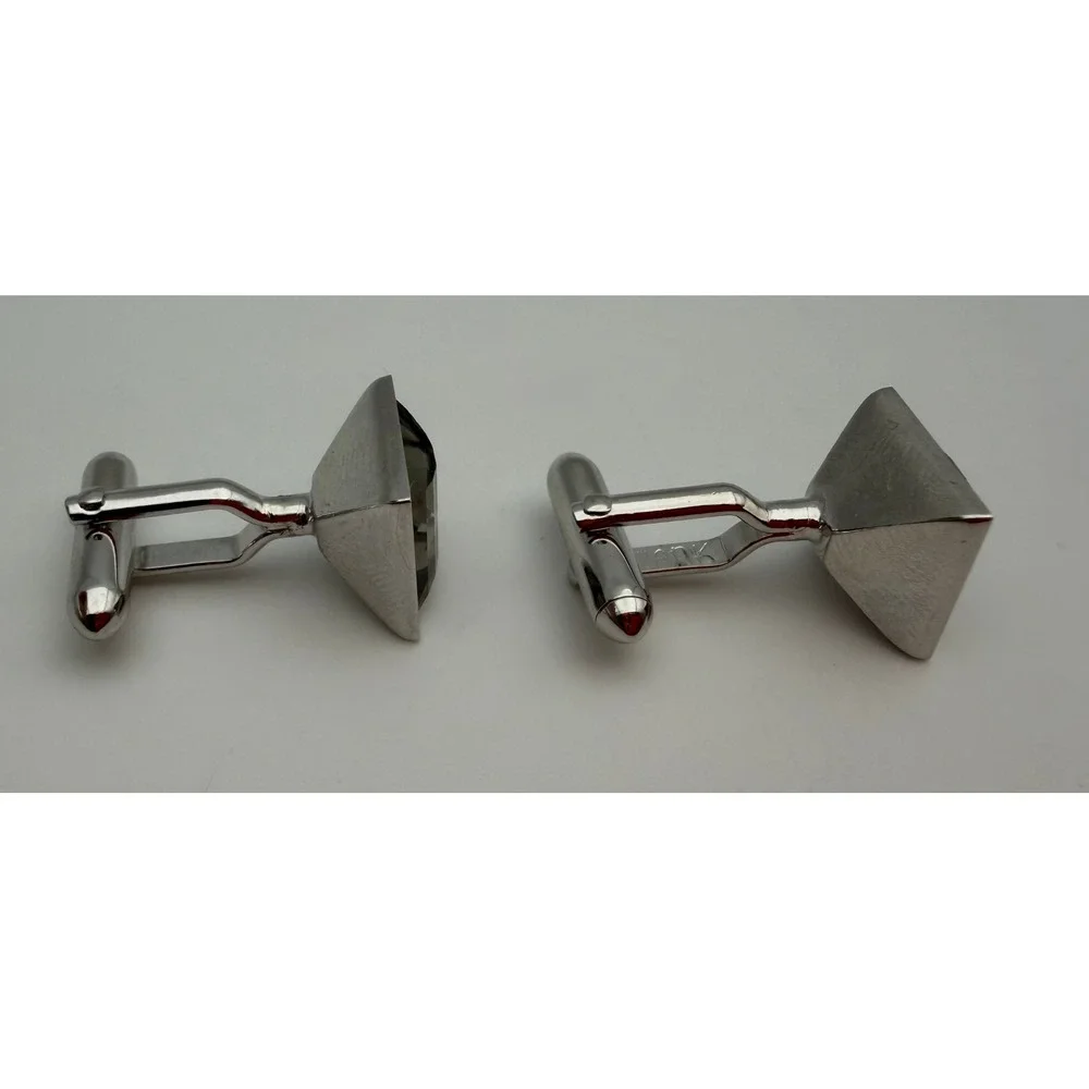 Swank Vintage Mens Smoky Grey Glass Silver Tone Rectangular Cufflinks Q008